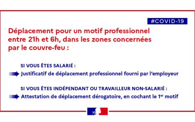 Attestations de déplacement motif professionnel “couvre-feu”